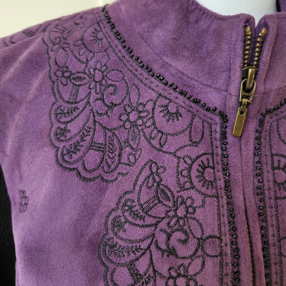Whimsigoth Jacket Purple Plum Vintage Y2K Faux Suede Floral Embroidered Medium - Picture 6 of 14